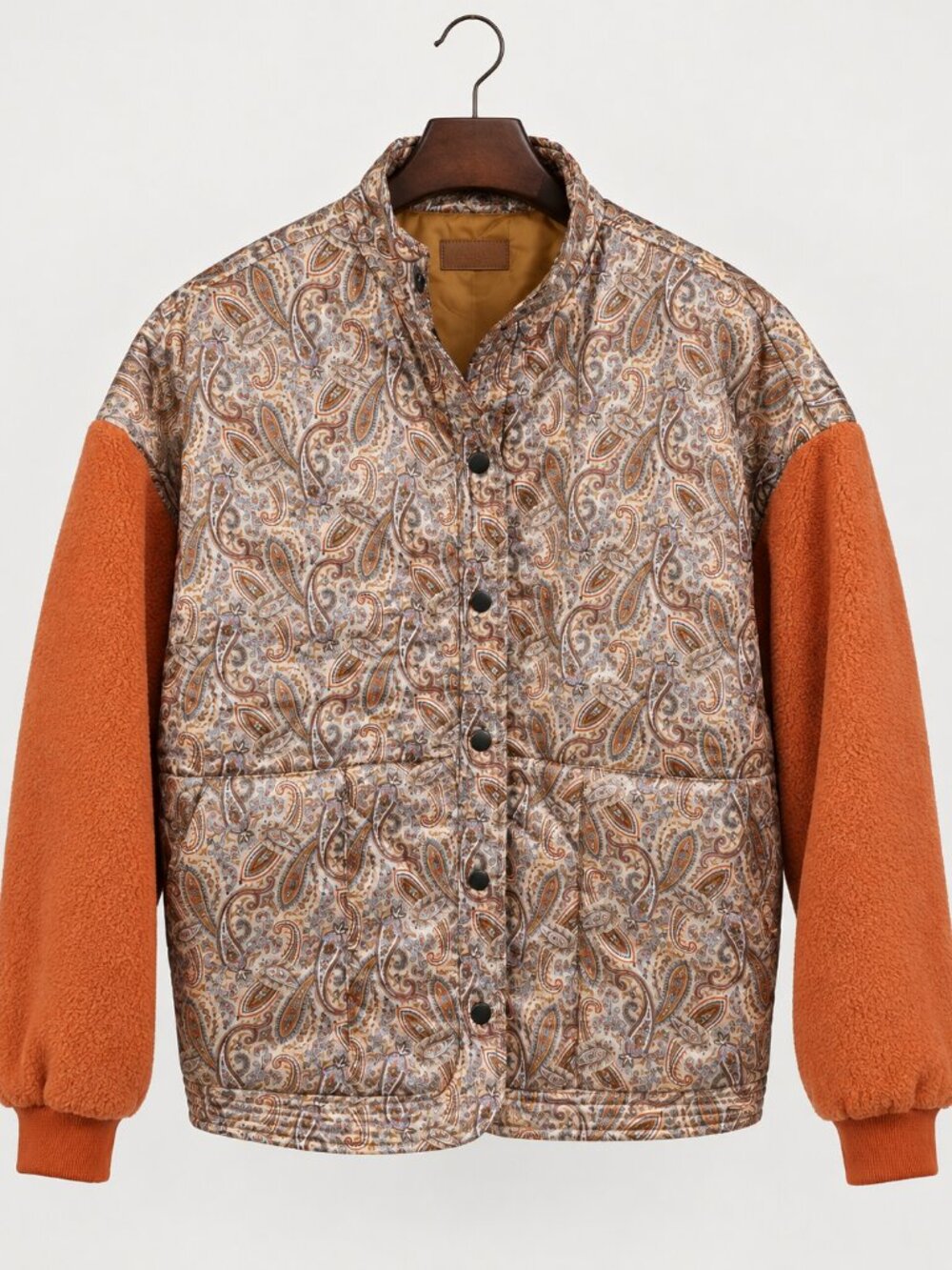 Umgee Paisley Quilted Jacket Sherpa Fleece Sleeve Snap Front Shacket